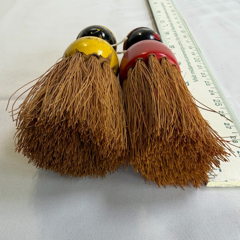 TWO HAND-Painted Vintage Wooden Crumb Doll Broom Set- 1940’s - Picture 2 of 3